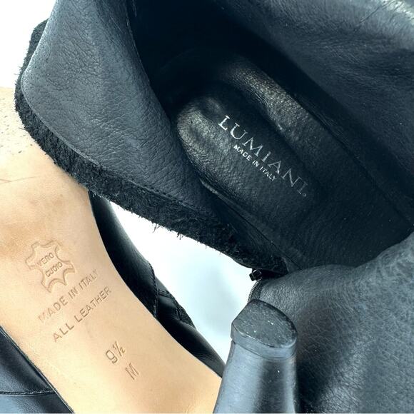 Lumiani Black Leather High Heel Short Boot Sz 9.5 Italian Made Almond Toe Bootie - Picture 6 of 9